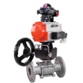 Кран шаровой DN.ru BV3131P(3pc)-FP-F-ISO-H Ду25 Ру40, фланцевый, полнопроходной, трехсоставной, нержавеющая сталь SS304, PTFE, с пневмоприводом PA-DA-052, с пневмораспределителем 4V320-10 220В, БКВ APL-410N Ex, ручным дублером MON1-250-T26-ISO