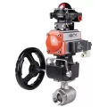 Кран шаровой DN.ru BV3232P(2pc)-FP-T-ISO-H Ду40 Ру63, внутренняя резьба, полнопроходной, нержавеющая сталь SS316, PTFE, с пневмоприводом PA-DA-065, пневмораспределителем 4V320-10 220В, БКВ APL-410N Ex, ручным дублером MON1-250-T26-ISO