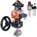 Кран шаровой DN.ru BV3232P(2pc)-FP-T-ISO-H Ду40 Ру63, внутренняя резьба, полнопроходной, нержавеющая сталь SS316, PTFE, с пневмоприводом PA-DA-065, пневмораспределителем 4V320-10 220В, БКВ APL-210N, ручным дублером MON1-250-T26-ISO, БПВ AFC2000