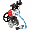 Кран шаровой DN.ru BV3232P(3pc)-FP-F-ISO-H Ду65 Ру40 фланцевый, нержавеющая сталь 316, полнопроходной, уплотнение - PTFE, с пневмоприводом PA-DA-083, пневмораспределителем 4V320-10 220В, БКВ APL-410N Ex, ручным дублером MON2-450-T28-ISO, БПВ AFC2000
