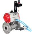 Кран шаровой DN.ru BV3232P(3pc)-FP-F-ISO-H Ду65 Ру40 фланцевый с ISO-фланцем, корпус - нержавеющая сталь 316, полнопроходной, уплотнение - PTFE, с пневмоприводом PA-SA-105, пневмораспределителем 4V320-10 220В, БПВ AFC2000