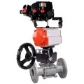 Кран шаровой DN.ru BV3232P(3pc)-FP-F-ISO-H Ду65 Ру40 фланцевый, нержавеющая сталь 316, полнопроходной, уплотнение - PTFE, с пневмоприводом PA-DA-083, ручным дублером MON2-450-T28-ISO, электропневматическим позиционером YT-1000RSN без обратной связи