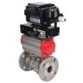 Кран шаровой DN.ru BV3232P(3pc)-FP-F-ISO-H Ду65 Ру40 фланцевый с ISO-фланцем, корпус - нержавеющая сталь 316, полнопроходной, уплотнение - PTFE, с пневмоприводом PA-SA-105, электропневматическим позиционером YT-1000RSN с обратной связью