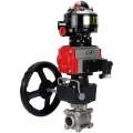 Кран шаровой DN.ru BV3232P(3pc)-FP-W-ISO-H WDVF Ду25 Ру63 полнопроходной, трехсоставной, нерж. сталь 316, уплотнение - PTFE, под приварку, с пневмоприводом PA-DA-052, пн.распределителем 4М310-08 220В, БКВ APL-510N EX, ручным дублером MON1-250-T26-ISO