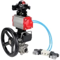 Кран шаровой DN.ru BV3232P(3pc)-FP-W-ISO-H WDVF Ду25 Ру63 полнопроходной, трехсоставной, нерж. сталь 316, уплотнение - PTFE, под приварку, с пневмоприводом PA-DA-052, пн.распределителем 4V320-10 220В, БКВ APL-510N EX, ручным дублером MON1-250-T26-ISO