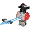Кран шаровой DN.ru BV3232P(3pc)-FP-W-ISO-H WDVF Ду15 Ру63 полнопроходной, трехсоставной, корпус - нержавеющая сталь 316, уплотнение - PTFE, под приварку, с пневмоприводом PA-DA-052, пневмораспределителем 4V320-08 220В, БКВ APL-410N EX