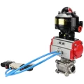 Кран шаровой DN.ru BV3232P(3pc)-FP-W-ISO-H WDVF Ду15 Ру63 полнопроходной, трехсоставной, корпус - нержавеющая сталь 316, уплотнение - PTFE, под приварку, с пневмоприводом PA-DA-052, пневмораспределителем 4V320-10 220В, БКВ APL-510N EX