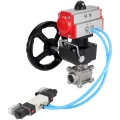 Кран шаровой DN.ru BV3232P(3pc)-FP-W-ISO-H WDVF Ду25 Ру63 полнопроходной, трехсоставной, корпус - нержавеющая сталь 316, уплотнение - PTFE, под приварку, с пневмоприводом PA-DA-052, пневмораспределителем 4V320-10 220В, ручным дублером MON1-250-T26-ISO
