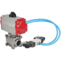 Кран шаровой DN.ru BV3232P(3pc)-FP-W-ISO-H WDVF Ду15 Ру63 полнопроходной, трехсоставной, корпус - нержавеющая сталь 316, уплотнение - PTFE, под приварку, с пневмоприводом PA-DA-052, пневмораспределителем 4V320-10 220В