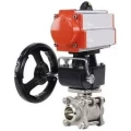 Кран шаровой DN.ru BV3232P(3pc)-FP-W-ISO-H WDVF Ду25 Ру63 полнопроходной, трехсоставной, корпус - нержавеющая сталь 316, уплотнение - PTFE, под приварку, с пневмоприводом PA-DA-052, ручным дублером MON1-250-T26-ISO
