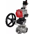 Кран шаровой DN.ru BV3232P(4pc)-SP-3WL-T-ISO-H Ду25 Ру63, стандартнопроходной, нержавеющая сталь 316, уплотнение - PTFE, внутренняя резьба, с пневмоприводом PA-DA-052, пневмораспределителем 4V320-08 220В, ручным дублером MON1-250-T26-ISO, БПВ AFC2000