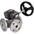 Кран шаровой DN.ru BV3232P(4pc)-FP-3WL-F-ISO-H Ду50 Ру16 полнопроходной трехходовой, нержавеющая сталь SS316, фланцевый, уплотнение - PTFE, с редуктором DN.ru HAM RQN2-300Z-T37