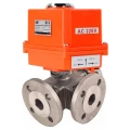 Кран шаровой DN.ru BV3232P(4pc)-FP-3WL-F-ISO-H Ду15 Ру16 полнопроходной трехходовой, нержавеющая сталь SS316, фланцевый, уплотнение - PTFE, с электроприводом четвертьоборотным DN.ru QT-N-003EM-O1-220VAC-У1 MINI