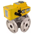 Кран шаровой DN.ru BV3232P(4pc)-FP-3WL-F-ISO-H Ду20 Ру16 полнопроходной трехходовой, нержавеющая сталь SS316, фланцевый, уплотнение - PTFE, с электроприводом четвертьоборотным DN.ru QT-N-005EM-A1-220VAC-У1