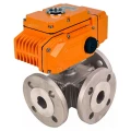 Кран шаровой DN.ru BV3232P(4pc)-FP-3WL-F-ISO-H Ду65 Ру16 полнопроходной трехходовой, нержавеющая сталь SS316, фланцевый, уплотнение - PTFE, с электроприводом четвертьоборотным DN.ru QT-N-010EM-B1-220VAC-У1