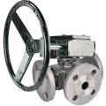 Кран шаровой DN.ru BV3232P(4pc)-FP-3WL-F-ISO-H Ду50 Ру16 полнопроходной трехходовой, нержавеющая сталь SS316, фланцевый, уплотнение - PTFE, с редуктором DN.ru RDN RQN4-500Z-T30