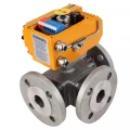 Кран шаровой DN.ru BV3232P(4pc)-FP-3WT-F-ISO-H Ду15 Ру16 полнопроходной трехходовой, нержавеющая сталь SS316, фланцевый, уплотнение - PTFE, с электроприводом 3/4-оборотным DN.ru E34-N-005EM-O1-220VAC-У1 220В