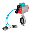 Затвор дисковый поворотный DN.ru WBV3232V-2W-Fb-H Ду50 Ру16, корпус - нержавеющая сталь 316L, диск - нержавеющая сталь 316L, уплотнение - VITON, с пневмоприводом PA-SA-083, пневмораспределителем 4V320-08 220В и магнитным переключателем ALS200D