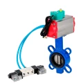 Затвор дисковый поворотный DN.ru WBV3432V-2W-Fb-H Ду50 Ру16, корпус - углеродистая сталь WCB, диск - нержавеющая сталь 316L, уплотнение - VITON, с пневмоприводом PA-SA-083, пневмораспределителем 4V320-08 220В и магнитным переключателем ALS200D