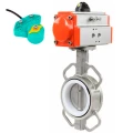 Затвор дисковый поворотный DN.ru WBV3432P-2W-Fb-H Ду40 Ру16 корпус - углеродистая сталь WCB, диск - нержавеющая сталь 316L, уплотнение - PTFE, с пневмоприводом PA-DA-083 и магнитным переключателем ALS200D