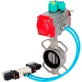 Затвор дисковый поворотный DN.ru WBV3131N-2W-Fb-H Ду50 Ру16, корпус - нержавеющая сталь 304, диск - нержавеющая сталь 304, уплотнение - NBR, с пневмоприводом PA-DA-065, пневмораспределителем 4V320-08 NAMUR AC220V и магнитным переключателем ALS200D