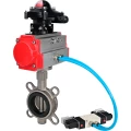 Затвор дисковый поворотный DN.ru WBV3131N-2W-Fb-H Ду200 Ру16, корпус - нержавеющая сталь 304, диск - нержавеющая сталь 304, уплотнение - NBR, с пневмоприводом PA-DA-140, пневмораспределителем 4V320-08 NAMUR AC220V и БКВ APL-210N