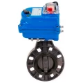 Затвор дисковый поворотный DN.ru WBV4242E-2W-Fb-ISO Дн80 Ру10 межфланцевый, корпус - НПВХ, диск - НПВХ, уплотнение - EPDM, с электроприводом DN.ru QT-N-003EM-O1-24VDC-У1 blue
