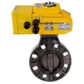 Затвор дисковый поворотный DN.ru WBV4242E-2W-Fb-ISO Дн50 Ру10 межфланцевый, корпус - НПВХ, диск - НПВХ, уплотнение - EPDM, с электроприводом DN.ru QT-N-005EM-A1-24VDC-У1 c датчиком обратной связи и входным управляющим сигналом 4-20мА