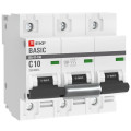 Автоматический выключатель трехполюсный EKF Basic ВА47-100 3P 10А (С) 10kА, сила тока 10 А, тип расцепления C, отключающая способность 10 kА