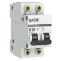 Автоматический выключатель двухполюсный EKF Basic ВА47-29 2P 10А (B) 4.5kА, сила тока 10 А, тип расцепления B, отключающая способность 4.5 kА