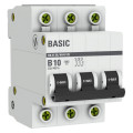 Автоматический выключатель трехполюсный EKF Basic ВА47-29 3P 10А (B) 4.5kА, сила тока 10 А, тип расцепления B, отключающая способность 4.5 kА
