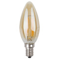 Лампа светодиодная ЭРА F-LED B35 E14 Свеча 35 мм, мощность - 9 Вт, цоколь - E14, световой поток - 770 лм, цветовая температура - 2700К, тип лампы - светодиодная LED, золотистая, цвет свечения - теплый белый, форма - свеча