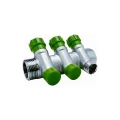 Коллектор Euros ST3078 1″ Ду25 выходов 4x1/2″ Ру10 с регулирующими вентилями с переходами на наружную резьбу никелированный корпус - латунь