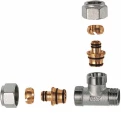 Тройник латунный FAR FC 5511 1/2″ Ду15 Ру10 Присоединение боковое – НР, c 2 концовками М24х19 для металлопластиковых труб диаметром 16х2