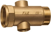 Коллектор нерегулируемый FAR FK 3618 Ду40-2х1/2″ Ру10, наружная/внутренняя резьба с 2-мя выходами Ду15, выходы внутренняя резьба, проходной, корпус Dzr латунь