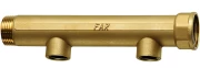 Коллектор нерегулируемый FAR FK 3616 Ду25-2х1/2″ Ру10, наружная/внутренняя резьба с 2-мя выходами Ду15, выходы наружняя резьба, проходной, корпус Dzr латунь