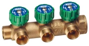 Коллектор регулирующий FAR Multifar FK3822 Ду25-3х1/2″ Ру10, наружная/внутренняя резьба с 3-мя выходами Ду15, выходы наружная резьба с плоским уплотнением, проходной, корпус латунь