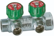 Коллектор регулирующий FAR Multifar FK3825 Ду20 Ру10, наружная/внутренняя резьба с 2-мя выходами М24х19, проходной, корпус латунь 