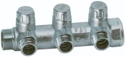 Коллектор запорно-балансировочный FAR Multifar FK3900 Ду20 Ру10, наружная/внутренняя резьба с 3-мя выходами М24х19, проходной, корпус латунь