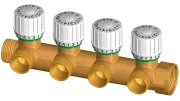 Коллектор запорно-балансировочный с закрытой преднастройкой FAR Multifar FK3815 Ду25 Ру10, наружная/внутренняя резьба с 4-мя выходами М24х19, корпус латунь CB752S