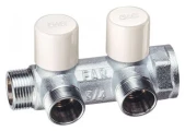 Коллектор регулирующий FAR Multifar FK3879 Ду25-2х3/4″ Ру10, наружная/внутренняя резьба с 2-мя выходами Ду20 Eurokonus, выходы наружная резьба, проходной, корпус латунь