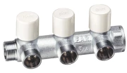 Коллектор регулирующий FAR Multifar FK3879 Ду25-3х3/4″ Ру10, наружная/внутренняя резьба с 3-мя выходами Ду20 Eurokonus, выходы наружная резьба, проходной, корпус латунь