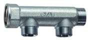 Коллектор нерегулируемый FAR FK 3401 Ду20 Ру10, наружная/внутренняя резьба с 2-мя выходами М24х19, проходной, корпус латунь