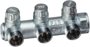 Коллектор апорно-балансировочный FAR Multifar FK3869 Ду20-3х1/2″ Ру10, внутренняя резьба с 2-мя выходами Ду15 Eurokonus, выходы наружная резьба, концевой, корпус латунь