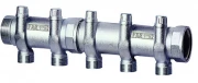 Коллектор запорно-балансировочный FAR FK3920 Ду40 Ру10, наружная/внутренняя резьба с 2-мя выходами М33х1,5 для прямого соединения металлопластиковых труб диаметрами 20-26 мм и труб Рex диаметром 25 мм, корпус латунь