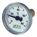Термометр осевой FAR Fa 2651 (0-80°C) биметаллический 40 мм, тип - Fa 2651, осевое соединение, шкала (0-80°С), погружной шток L=36мм, с монтажной гильзой