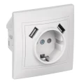 Розетка комбинированная GENERICA KVARTA РЮш10-1-КБ 1-местная, сила тока - 16A, 2 USB 2.1А, с заземлением, способ монтажа - cкрытый, материал - АБС-пластик, степень защиты - IP20, c защитными шторками, цвет - белый