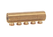 Коллектор латунный GIACOMINI R580 3/4″ Ду20 Ру10 ВР на 2 выхода НР под адаптер с базой 16мм межосевое расстояние 35мм
