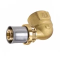 Угольник разъемный Giacomini RM129 Ду16х3/4″ 90° Ру10 для металлопластиковых труб, латунный, никелированный, присоединение - пресс / внутренняя резьба