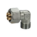Угольник Giacomini R562 Ду16x1/2″ 90° Ру10 для металлопластиковых труб, латунный, присоединение - обжим / наружная резьба